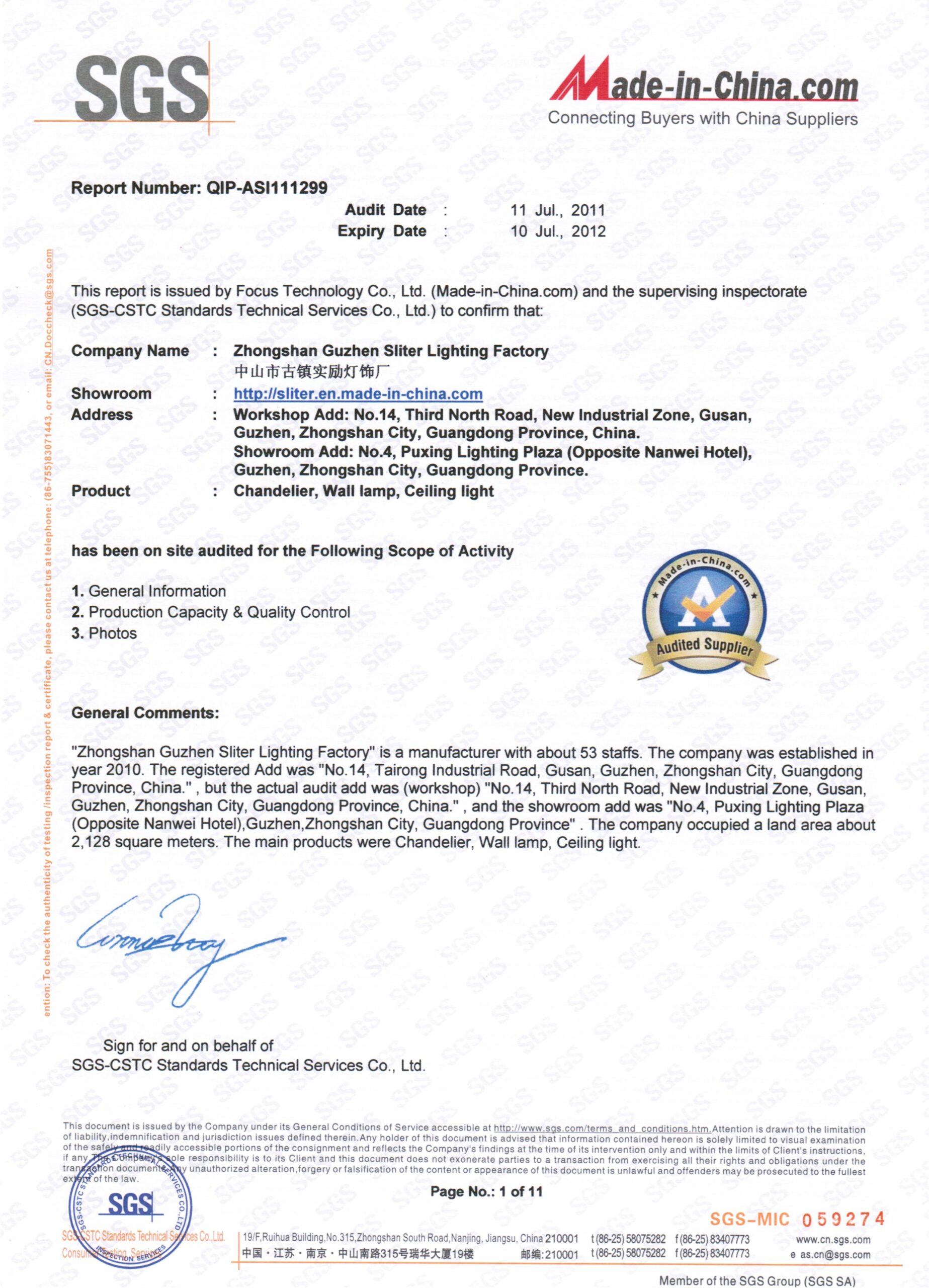 SGS Audited Supplier